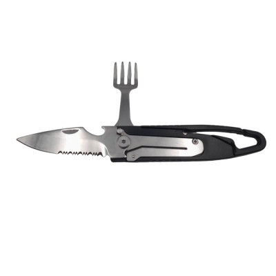 Set tacamuri pentru camping si drumetii, cutit si furculita, tip briceag, 16 cm, negru foto