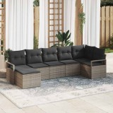 Cumpara ieftin Set de canapele pentru grădină cu pernă cu depozitare 7 pcs Gri
