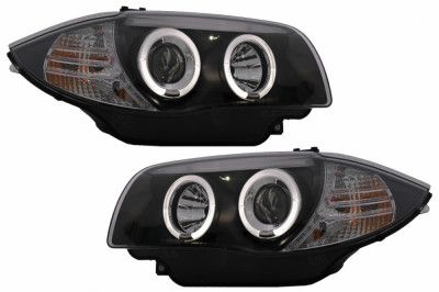 Faruri Angel Eyes BMW Seria 1 E81 E82 E87 E88 (2004-2011) Negru Performance AutoTuning foto