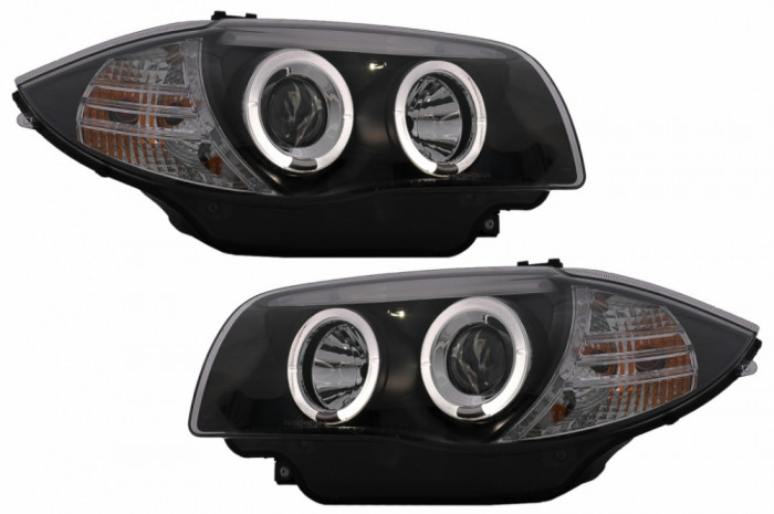 Faruri Angel Eyes compatibil cu BMW Seria 1 E81 E82 E87 E88 (2004-2011) Negru HLBME87B