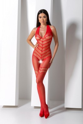 Bodystocking Crotchless Sexy Stripes, Rosu, S-L foto