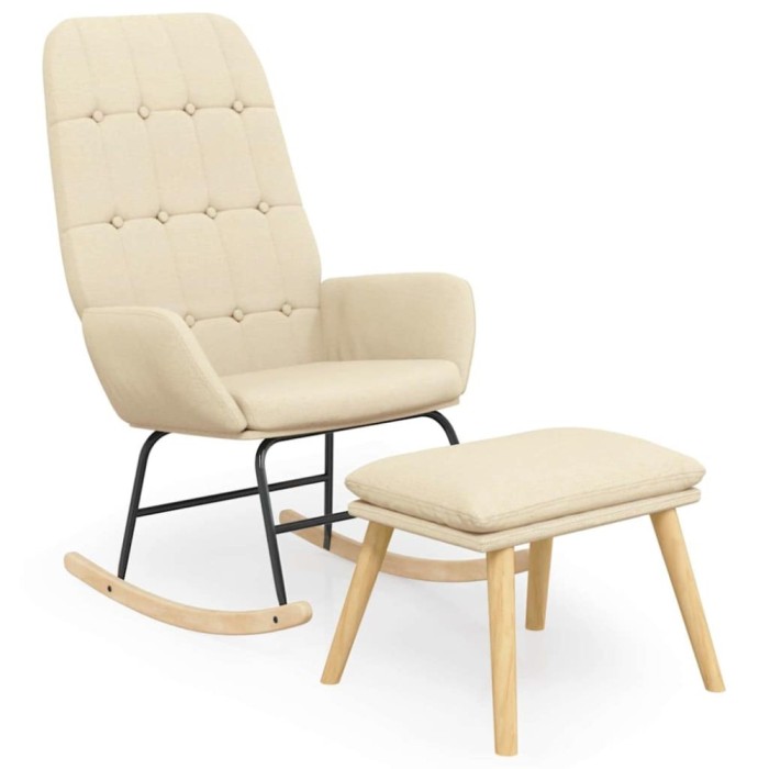 Scaun balansoar cu taburet, crem, material textil
