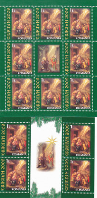 ROMANIA 2009 CRACIUN -Bloc de 4 timbre + Bloc de 8 timbre LP.1850a + d, MNH** foto