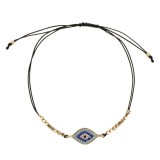 Brățară Bijuterii Language of Jewels, Ochi Oval, Strass Turcoaz și Bleu, Mărgele Aurii, Negru, Oem