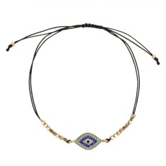 Brățară Bijuterii Language of Jewels, Ochi Oval, Strass Turcoaz și Bleu, Mărgele Aurii, Negru