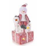 Figurina Craciun Om de Zapada ceramica rosie alba cu led 8x9x18.5 cm