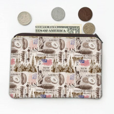 Model New York : Cadou Geanta de monede : Trip Big Apple America Flag Hotdog Suitcase Decor foto