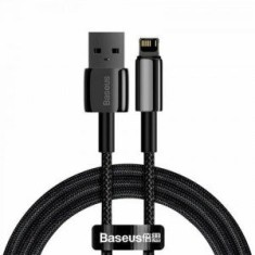 Cablu alimentare si date Baseus Tungsten Gold, Fast Charging Data Cable pt. smartphone,USB la Lightning 2.4A,braided, 1m,rezistent zgarieturi,negru