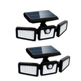 Set 2 lampi solare triple FOXMAG24, pentru exterior, cu senzor de miscare, rezistente la apa, 74 LED-uri, 2400 mAh, negru