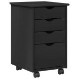vidaXL Cabinet mobil cu roata Negru 34 x 39 x 56 cm Lemn de pin masiv 42028343