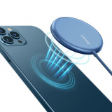 Mini &icirc;ncărcător Magnetic Wireless Qi Baseus 15 W (compatibil MagSafe Pentru IPhone) Albastru (WXJK-H03)