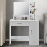 Masa de toaleta cu oglinda, sertar, dulap si rafturi, 90x38x138 cm, alb Household NewTrend