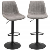 Cumpara ieftin Set de 2 scaune de bar HOMCOM, stil industrial, spatar din microfibra, inaltime reglabila gri | Aosom RO