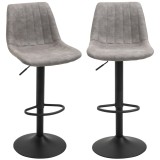 Set de 2 scaune de bar HOMCOM, stil industrial, spatar din microfibra, inaltime reglabila gri | Aosom Romania