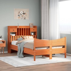 vidaXL Cadru pat fără saltea, maro ceruit, 135x190 cm, lemn masiv pin 3323394