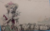 Carte postala, Fetita cu palarie si flori, 1902