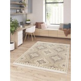 Covor Premium Belgian Model RE BORN 21702-560, Marime 80 x 150 cm, Bej, Bumbac reciclat si Polipropilena, Living, Dormitor, Sufragerie, Birou