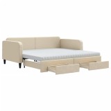 Cumpara ieftin Pat de zi cu extensie si sertare, crem, 100x200 cm, textil