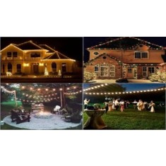 Ghirlanda luminoasa Craciun de exterior, instalatii luminoase profesionale contur casa, 14 m, cu 28 becuri led si globuri colorate/opace/transparente