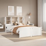 VidaXL Pat cu bibliotecă fără saltea, alb, 160x200 cm, lemn masiv pin
