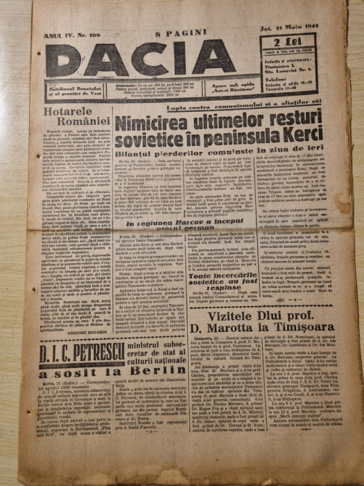 dacia 21 mai 1942-destinul de necesitate europeana al neamului romanesc