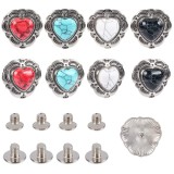 Butoni decorative cu nituri metalice &icirc;n formă de inimă turcoaz &ndash; pachet de 8 bucăți &ndash; turcoaz