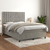 Cumpara ieftin Gossi pat box spring cu saltea, gri deschis, 140x190 cm, catifea