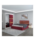Dormitor Clio Visiniu Cu Dulap Tapitat 140x200cm