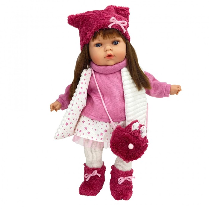 Papusa Nines D&#039;Onil Tita cu parul saten, haine de iarna, miros de vanilie, 45 cm