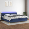 VidaXL Pat cu arcuri, saltea și LED, albastru, 200x200 cm, textil