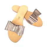 Papuci de dama din piele cu funda dubla Bronze