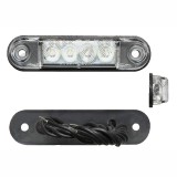 Lampa pozitie gabarit si semnalizare 12/24V; 4 led-uri; oval; fixare cu holsurub; LED; alb; Latime: 77,50 mm; Inaltime: 18 mm; adancime: 11 mm;