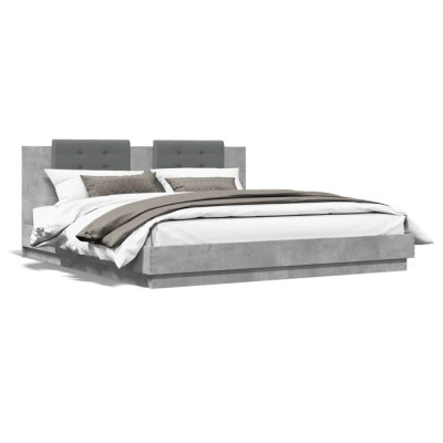 vidaXL Cadru de pat cu tăblie gri beton 160x200 cm lemn prelucrat foto
