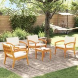 Set Bistro de 5 Piese cu Perne din Lemn Solid de Acacia