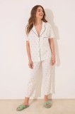 women&#039;secret set de pijama din bumbac culoarea alb, bumbac, 3599200