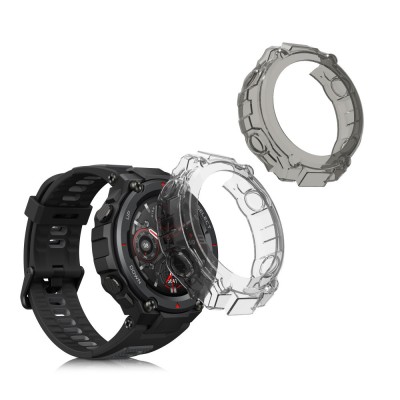 Set 2 Huse pentru Huami Amazfit T-Rex/Amazfit T-Rex Pro, Kwmobile, Negru/Transparent, Silicon, 58459.02 foto