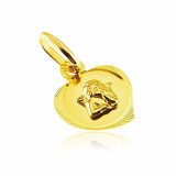 Pandantiv din aur 14K - contur de inimă gravată cu &icirc;nger &icirc;n relief