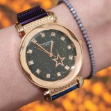 Cumpara ieftin Set ceas casual de dama cu bratara inclusa, mecanism quartz, display analog, bratara mov, inchidere cu catarama magnetica, Oem
