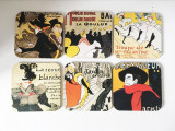 *Set 6x coaster / suport pahare Toulouse-Lautrec arta Paris Moulin Rouge vintage