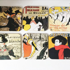 *Set 6x coaster / suport pahare Toulouse-Lautrec arta Paris Moulin Rouge vintage