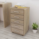 Dulap birou cu sertare vidaXL, 5 sertare, stejar, mobil cu roti, maro, 33x38x63cm