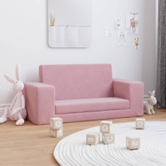 vidaXL Canapea extensibila pentru copii cu 2 locuri, roz, plu? moale foto