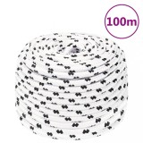 VidaXL Fr&acirc;nghie de lucru, alb, 10 mm, 100 m, poliester