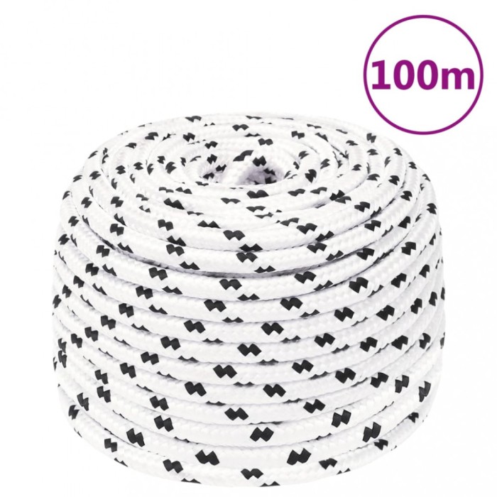 vidaXL Fr&acirc;nghie de lucru, alb, 10 mm, 100 m, poliester