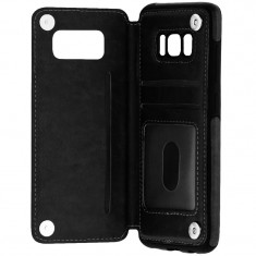 Husa Spate Premium Leather Wallet Samsung S8 Cu Functie De Portofel Negru foto