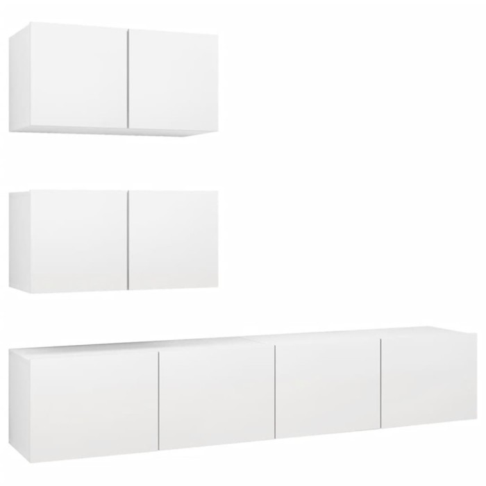 Set dulapuri TV, 4 piese, alb, lemn prelucrat