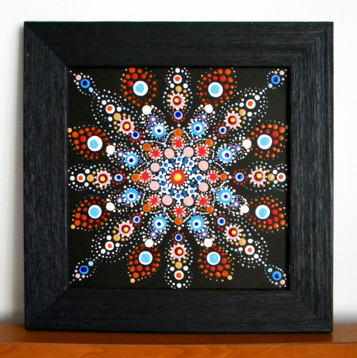 Yoga Mandala 2 - Tablou inramat folosit la meditatie, acrilic pe carton 27x27cm