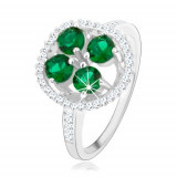 Inel de logodnă din argint 925, floare rotundă strălucitoare, zirconii verzi - Marime inel: 50