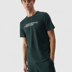 Tricou regular cu inscripție pentru bărbați - verde