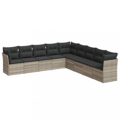 Set canapele de gradina cu perne, 9 piese gri deschis poliratan foto